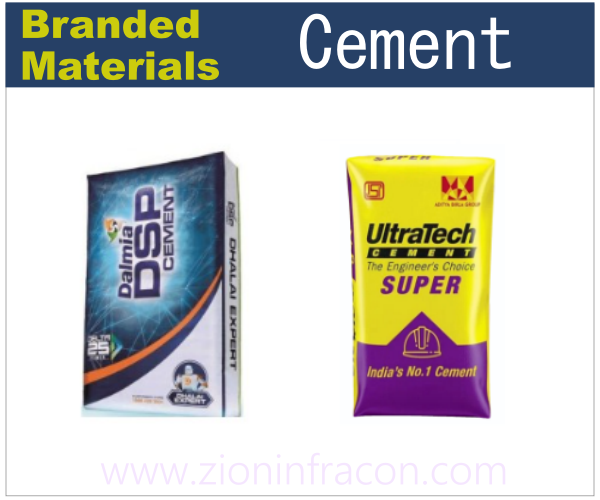 Branded Cement Materials Used By Zion Infracon