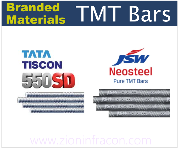 Branded Steel Materials Used By Zion Infracon
